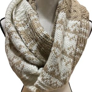 Tan & White FairIsle Acrylic Infinity Scarf